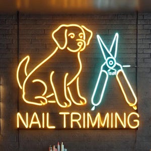 Custom Pet Grooming Neon Sign.  Wall Signs Hair Clipping, Nail Trimming, Ear Cleaning, Teeth Brushing, Flea and Tick Treatment.