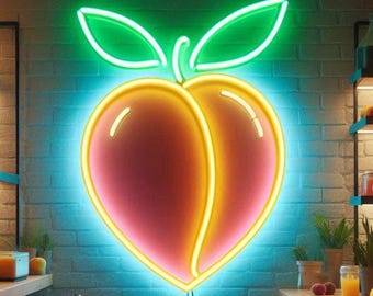 Peach Led Neon Sign. Produce Markets Led Sign. Neon Decor for Fruit and Vegetable Store. Fruit Shop Decor