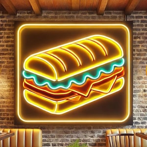 Neon Sandwich Sign - Food & Drink Decor - Sign for Sandwich Lovers. Hoagie Led Sign. Fast Food Decor