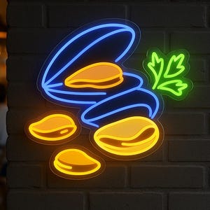 Muscheln Leuchtreklame. Muscheln mit Lemon Light-Zeichen. Seafood Restaurant Led Neon. Feinschmecker Geschenkidee.