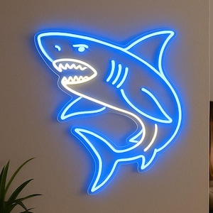 Shark neon sign, sea shark led light, man-eater neon light sign, white shark sign