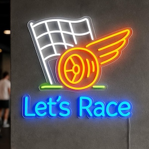 Lets Race Neon Sign. Racing LED Decor. Opposite Neon Decor.