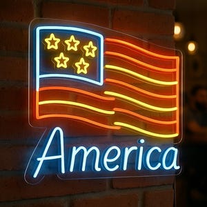 American Flag Neon Sign. Country Flag LED Decor. Patriotic Neon Decor.