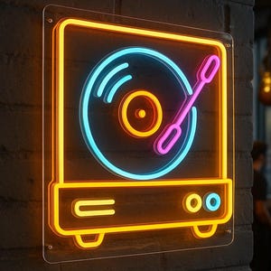 Record Player Neon Sign. Music Store Neon Sign. Recording Studio LED Decor.