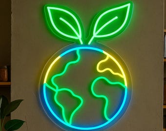 Earth Neon Sign. LED Decor of an Eco Products. Planet Neon Decor. LED Decor of a Organic Store