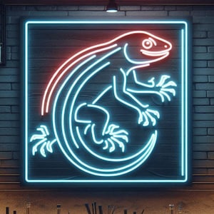Letrero de neón LED de lagarto. Regalo para amantes de los reptiles. Decoración de pared con neón LED. Letrero de animal.