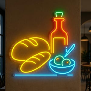 Olive Oil Bread Neon Sign. LED Olive Bread Decor. Traditional Italian Bread Sign. Neon Bakery Decor.