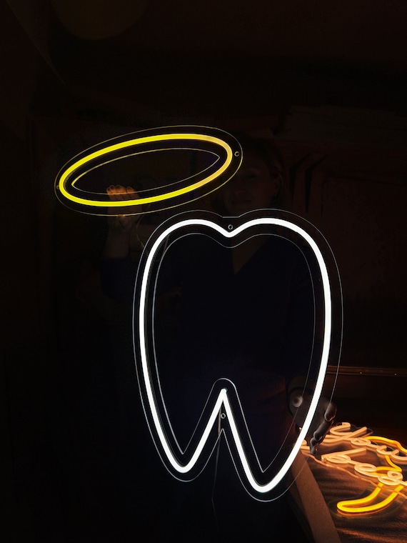 Tooth Neon Sign White Tooth LED Neon Medicine LED Light Dentist Night Light  up Board Desk Lamp Wall Hanging Dental Clinic Sign 