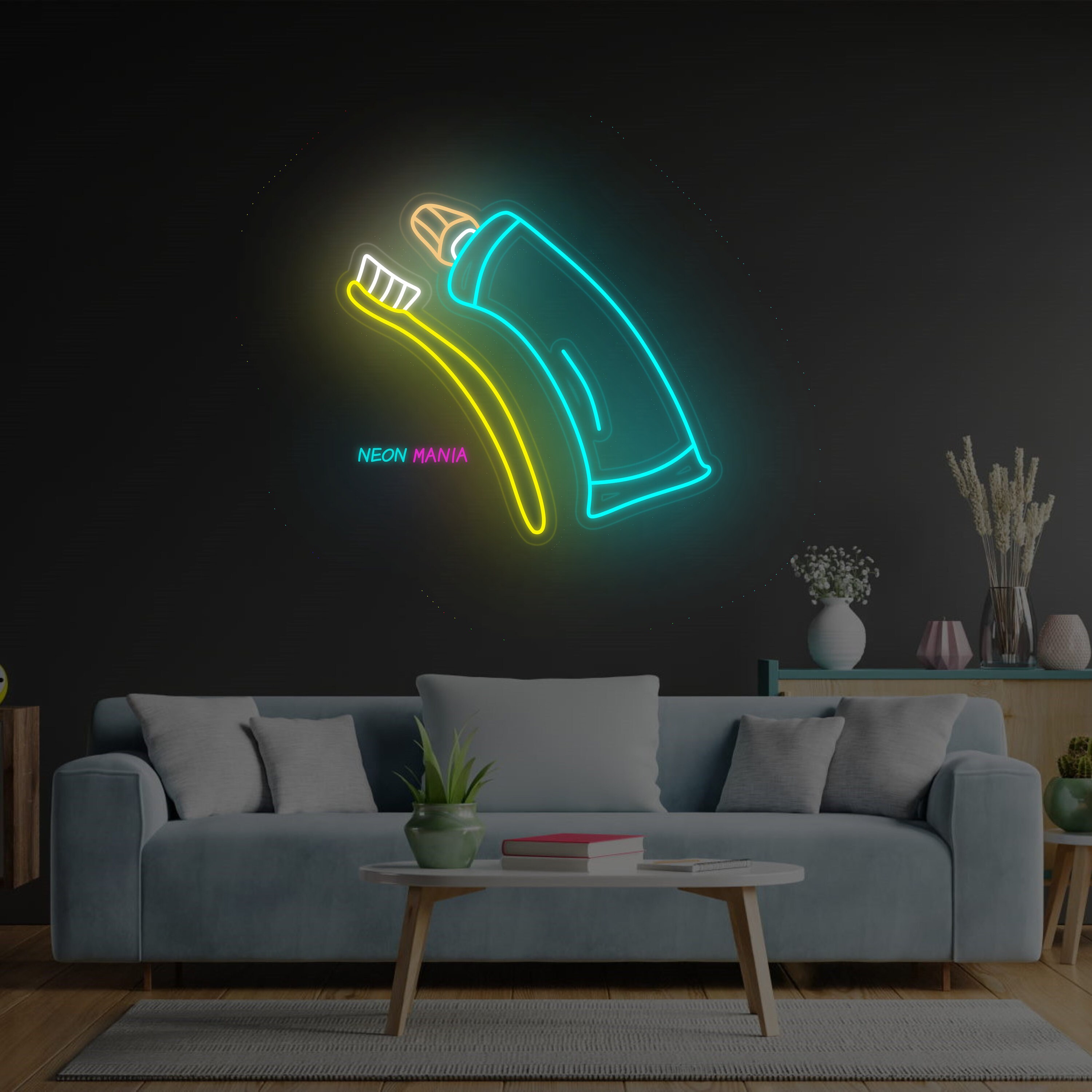 Toothbrush and Toothpaste Neon Sign, Teeth Cleaning Led Neon, Dentist ...