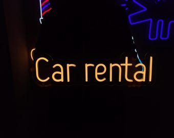 Car rental neon sign, hire car neon led, auto rental led light, rent a car neon led, custom sign for carpark garage, u-drive decor neon