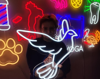 Dove neon sign, flying dove led light sign, custom dove of peace neon light, bird light sign, custom bird wall decor
