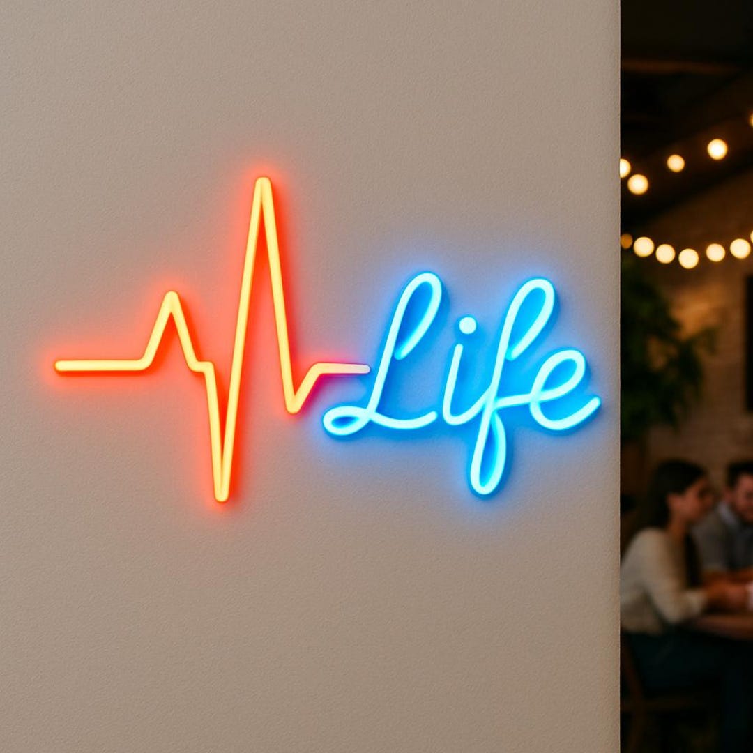 ECG Line Turning Into the Word Life Neon Sign. Cardiology Centers Light ...