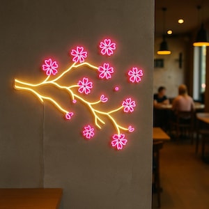 Kirschbaum Leuchtreklame. Baum LED Dekor. Kirsche LED Dekor.