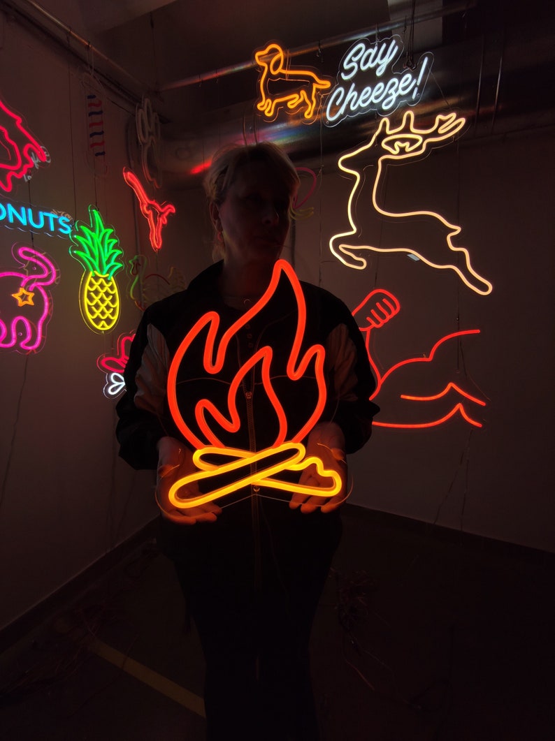 Fire Flame Neon Sign, Flame Led Light Sign, Custom Fire Room Decor Neon ...