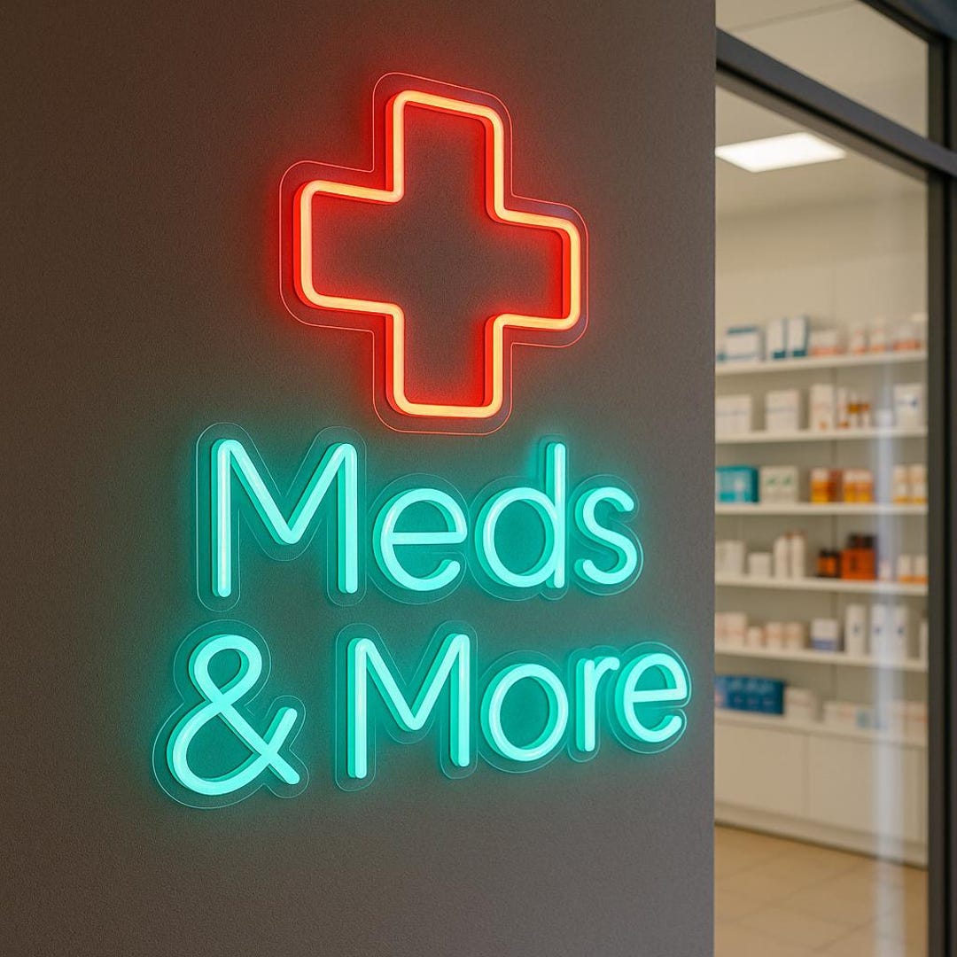 Pharmacy Led Neon Sign. Open 24/7, Meds and More, Pills and Care ...
