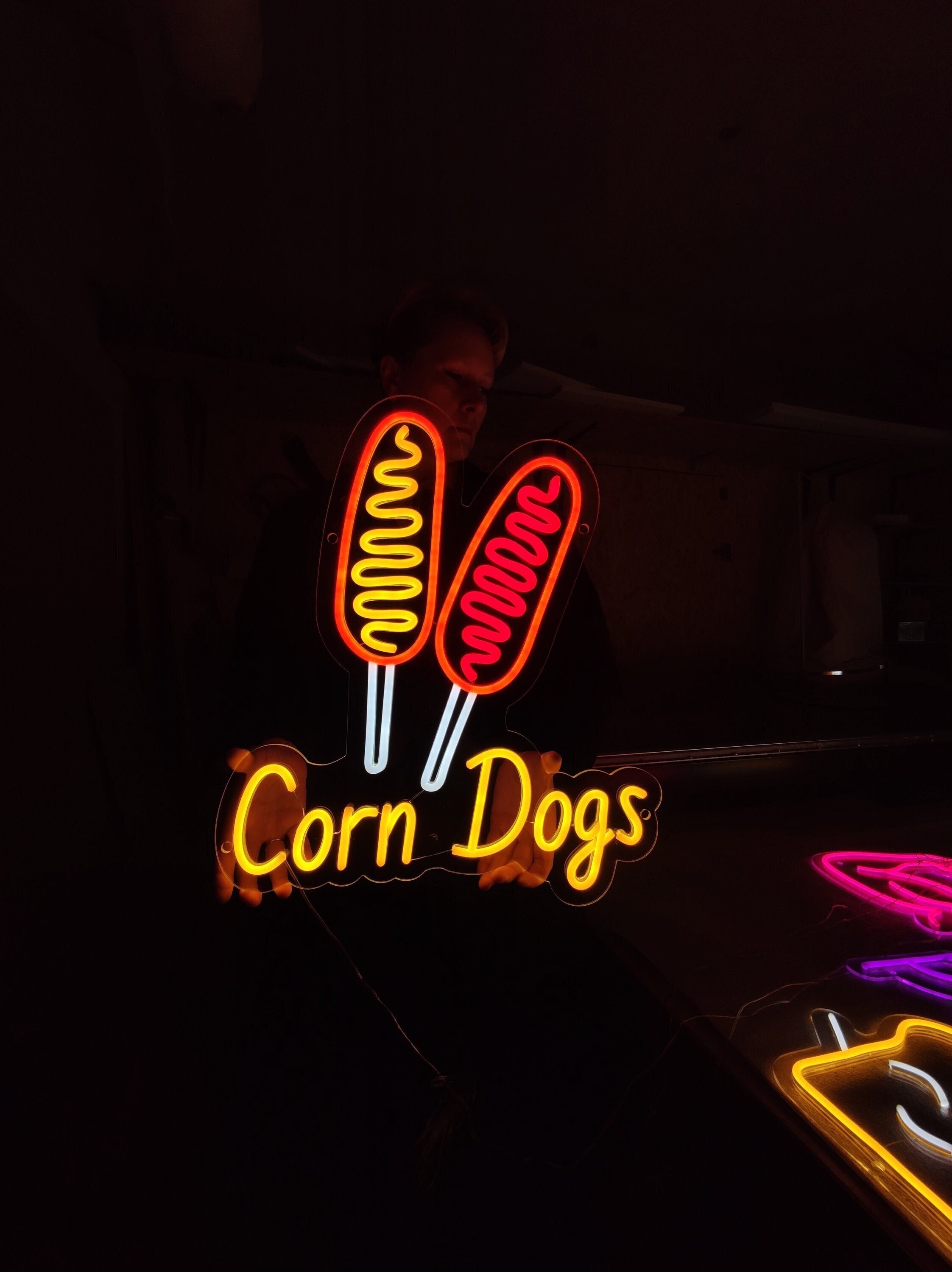 Corn Dogs Neon Sign, Fast Food Led Light, Food Neon Light for Bar