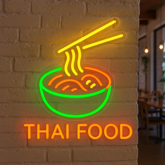 Thai Food Neon Sign. Foodie Gift Idea. LED Restaurant Decor. LED