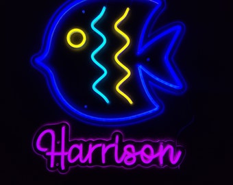 魚のネオンサイン、熱帯魚のLEDサイン、ペットショップの装飾用LED