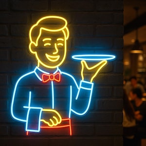 Hotel Business Neon Sign. Restaurant Business Led Sign. Service Sector Neon Light.