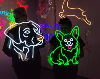 コーギーのネオンサイン、犬のLEDサイン、かわいいコーギーのライト