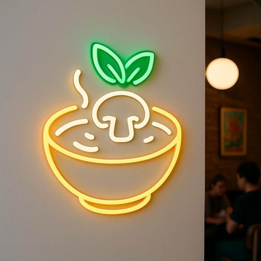 Soup Sign Led Cream of Mushroom Soup Neon Sign. Restaurant Light. Gastro Bar Led Sign ...