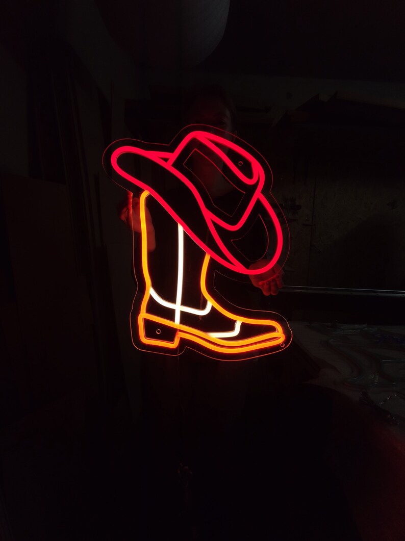 Cowboy Boot Neon Sign, Led Cowgirl Hat Neon Lights Sign For Wall Decor, Western Wall Art