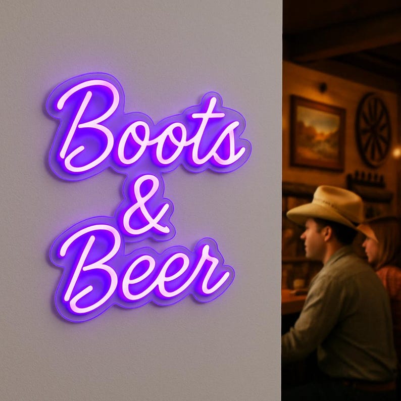 Boots and Beer Neon Sign. Saloon Light. Man Cave Led Sign. Cowboy Gift ...