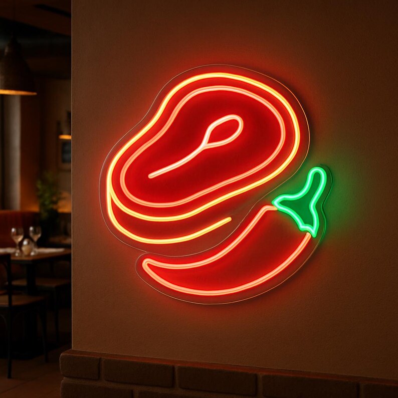 Meat Steak Neon Sign, BBQ Led Neon Sign, Custom Steak House Led Bespoke ...