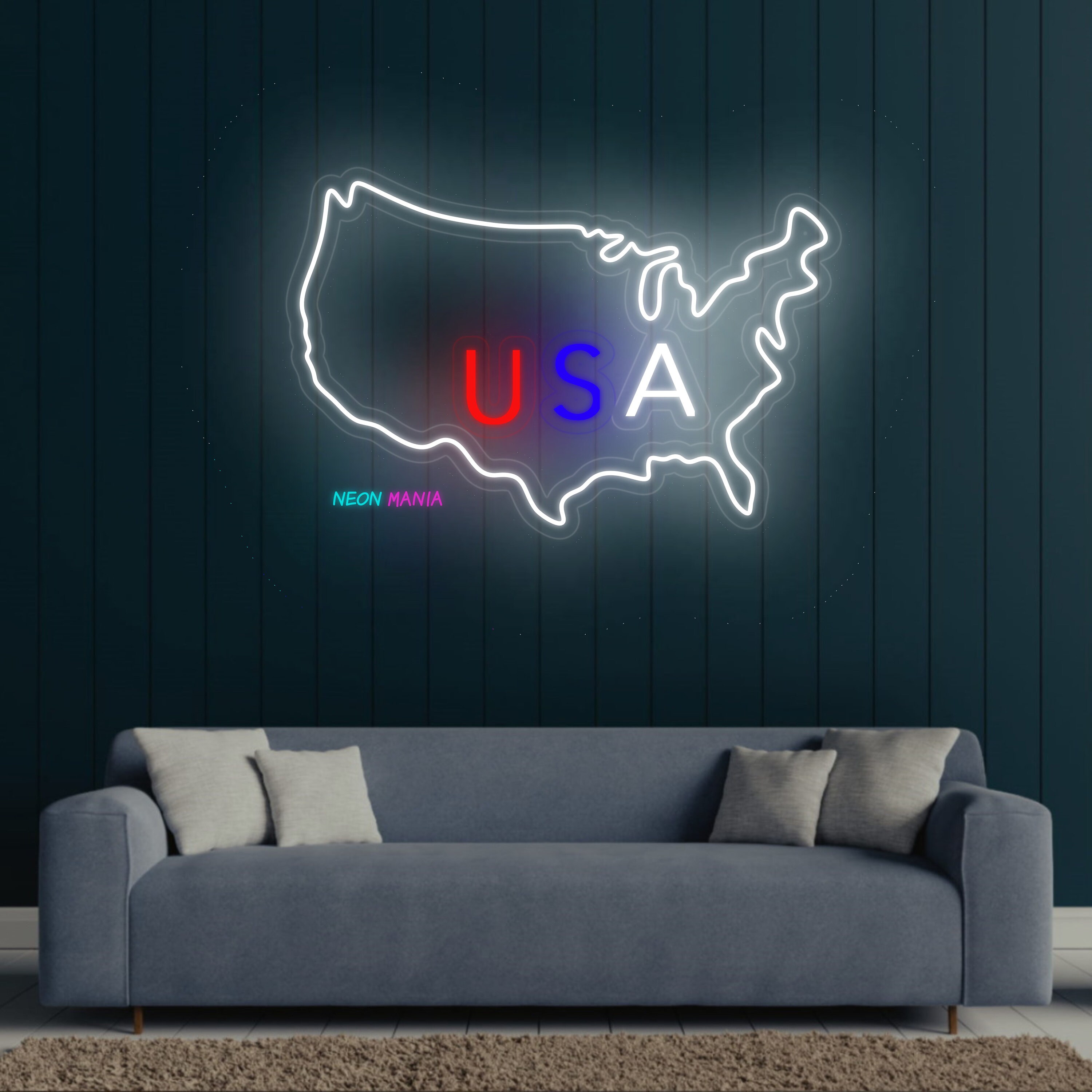 USA Map Neon Sign, United States Map Led Neon, Custom Country Map Led ...