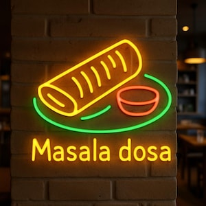 Masala Dosa Neon Sign. South Indian Dish Led Light. Custom Food Neon Light.