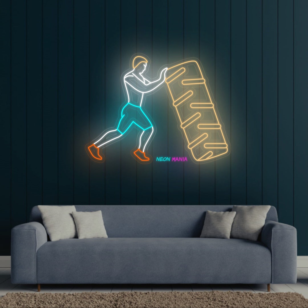 Strongmen Neon Sign, Crossfit Neon, Wheel Tipping Neon Light, Wheel Led