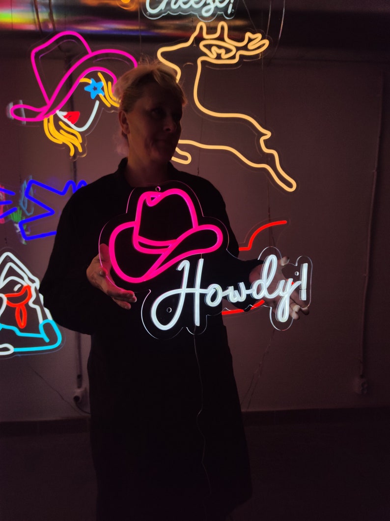 Howdy Neon Sign, Led Cowboy Hat Sign, Western Led Sign, North American ...