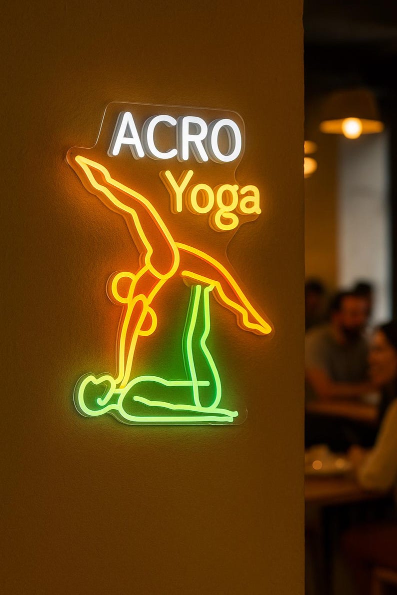 Acro Yoga Neon Sign. Man and Woman Performing Aerial Exercises LED ...