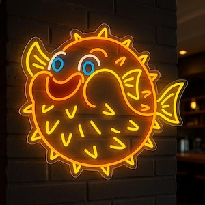 Puffer Fish Neon Sign. Blowfish Light Sign. Fugu Led Neon. Swellfish Sign. Globefish Led. Custom Ocean Animal Neon Light