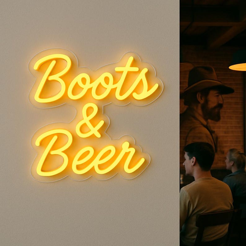 Boots and Beer Neon Sign. Saloon Light. Man Cave Led Sign. Cowboy Gift ...