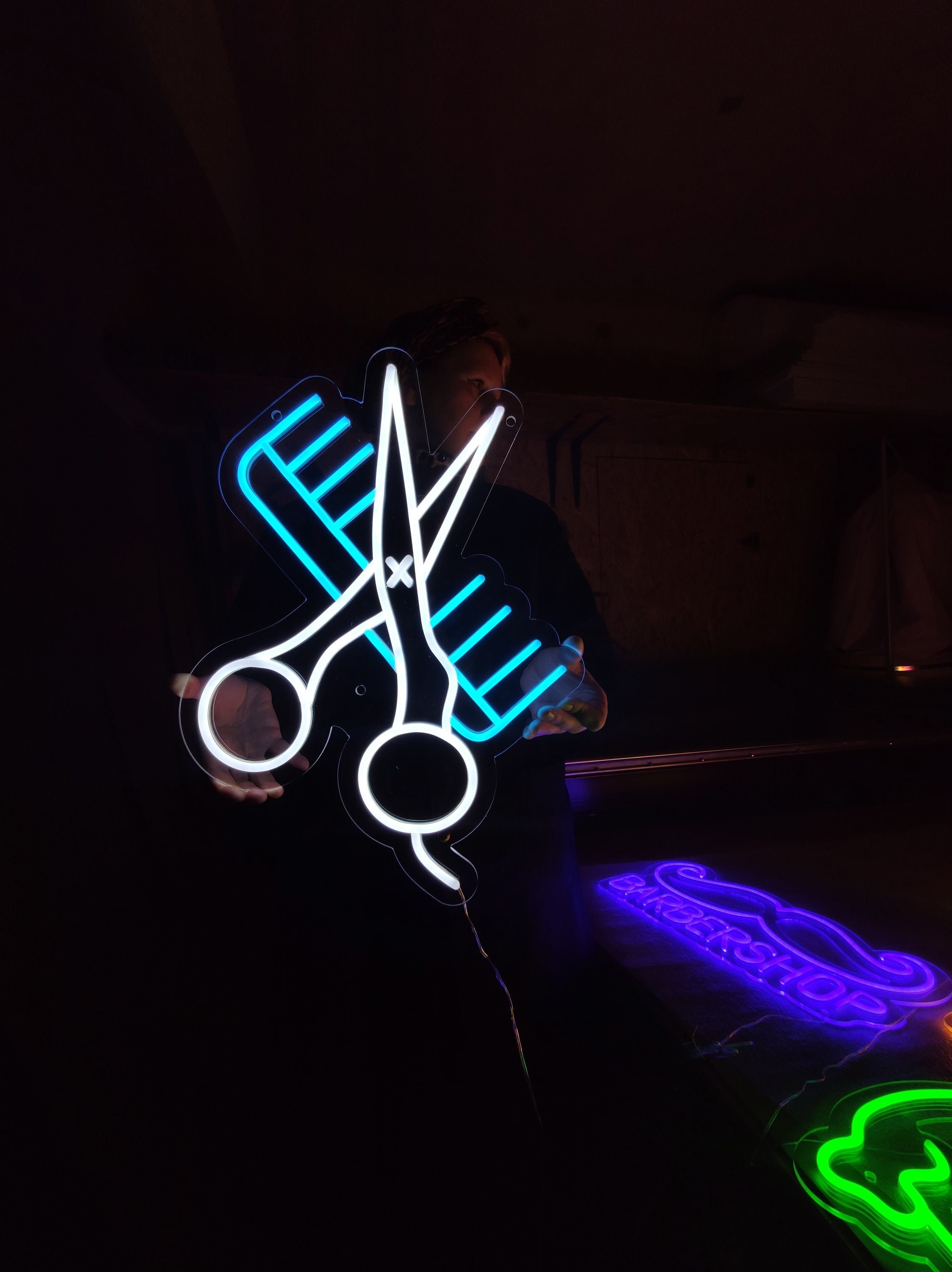 Scissors Neon Sign, Comb Led Sign, Barbershop Neon Light