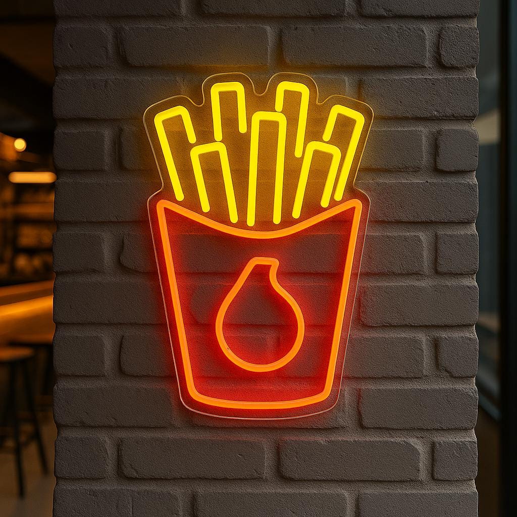 Small Fries Sign French Fries Neon Sign. Fried Potato Chips Neon Light. French Fries in ...