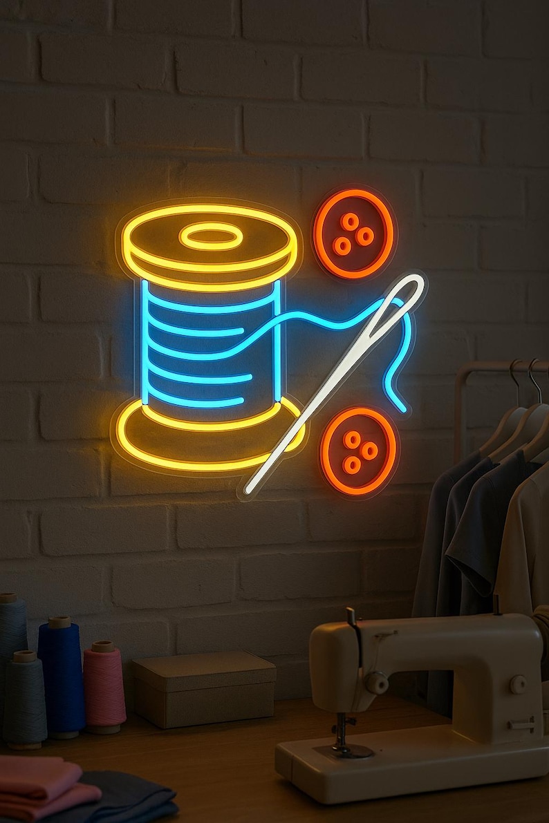 Sewing Thread Signs Spool of Thread Neon Sign. Gift Idea for Seamstress. LED Decor for ...