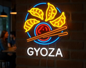 餃子ネオンサイン。日本料理のLED装飾。レストランのネオン装飾