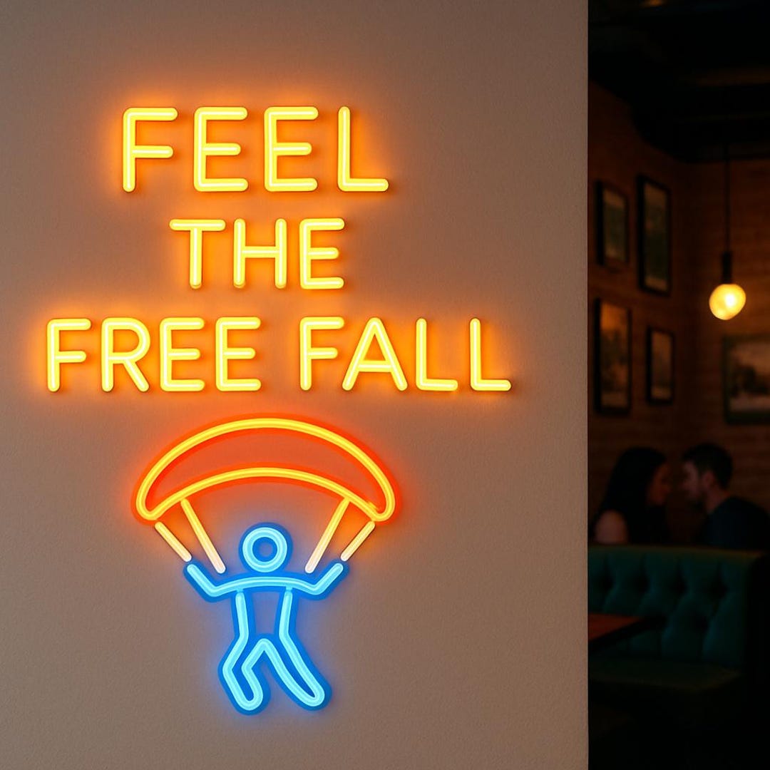 Fall Risk Neon Light Skydiving Neon Sign. Extreme Sports Centers Light. Man With Parachute ...