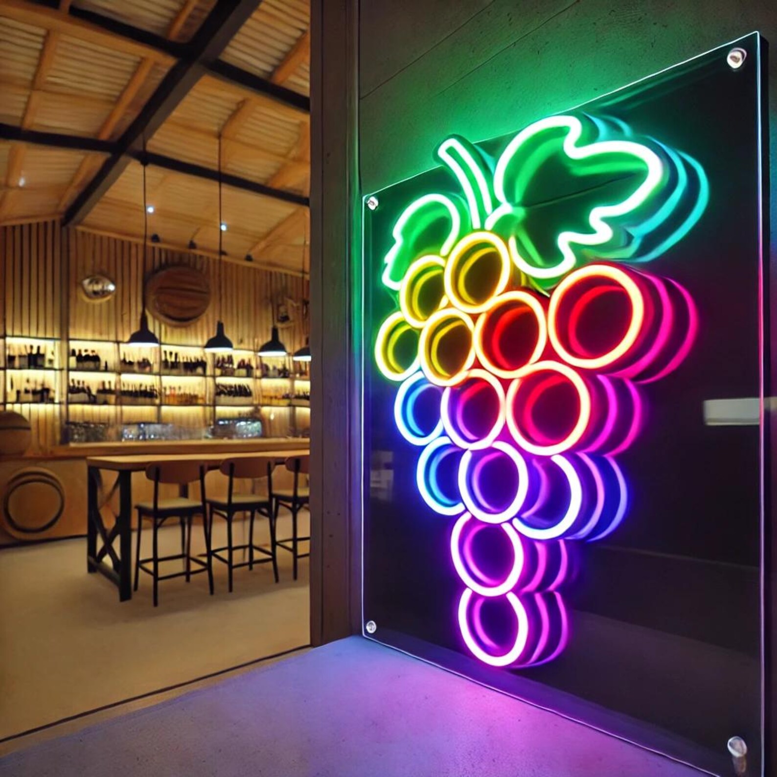 Custom Winery Neon Sign. Glass of Wine, Bottle of Wine, Bunch of Grapes ...