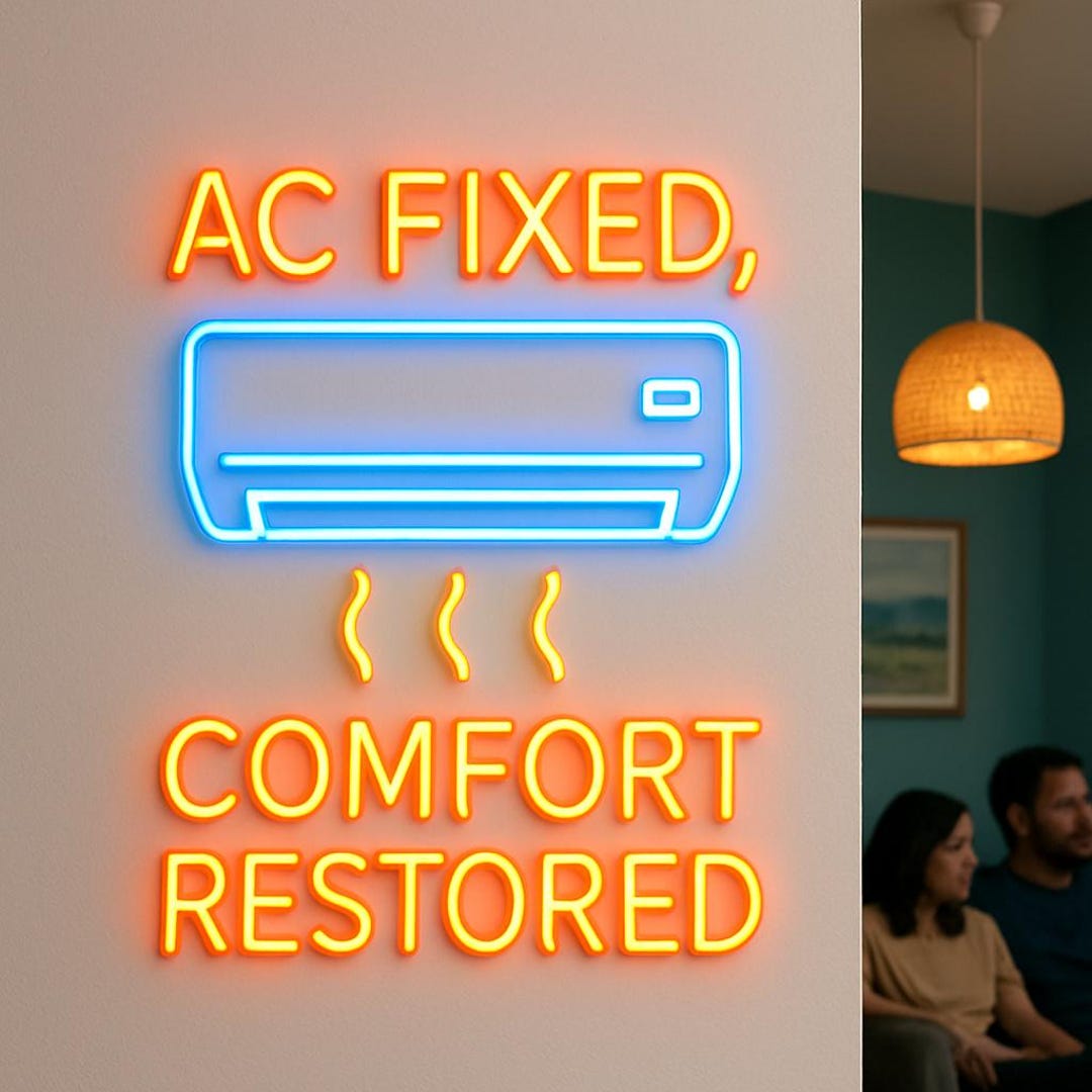 Neon Fixed Air Conditioner Setup and Repair Neon Sign.