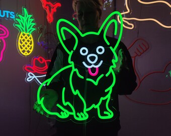 コーギーのネオンサイン、犬のLEDサイン、かわいいコーギーのライト