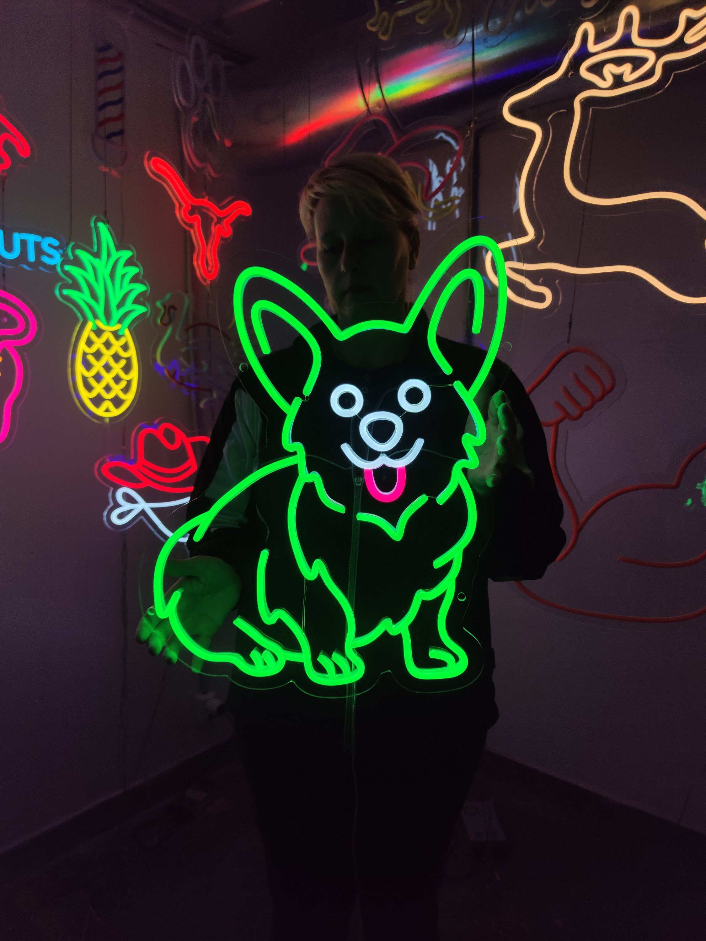 コーギーのネオンサイン、犬のLEDサイン、かわいいコーギーのライト