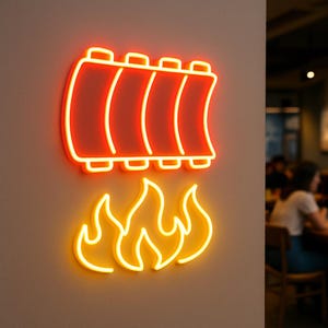 American Cuisine Restaurant Neon Sign. American Cuisine Light. Food Led Sign. Gift Idea Chef. BBQ Ribs, Burger, Hot Dog, Steak.