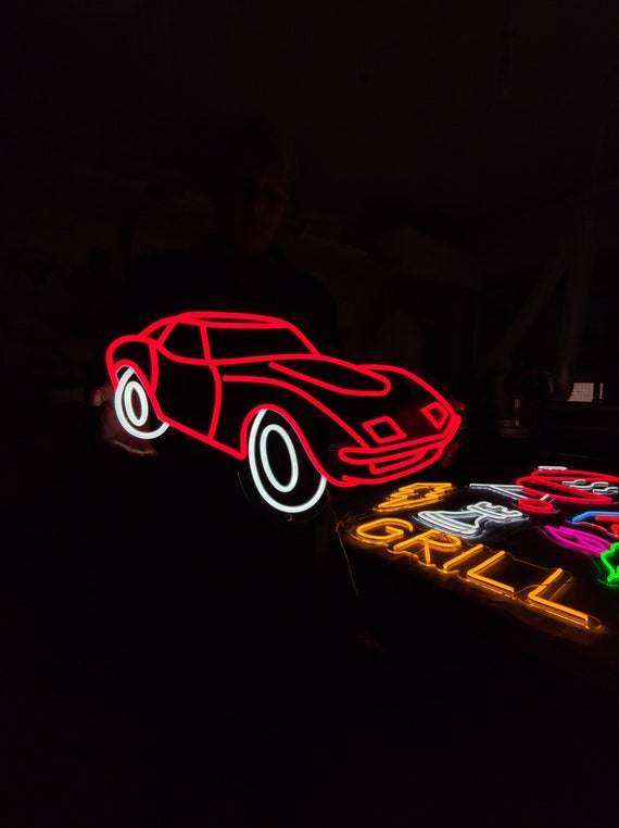 Car Neon Sign, Retro Car Led Light Sign, Custom Vintage Neon Light up for  Bedroom Salon Bar Gym Garage Carpark 