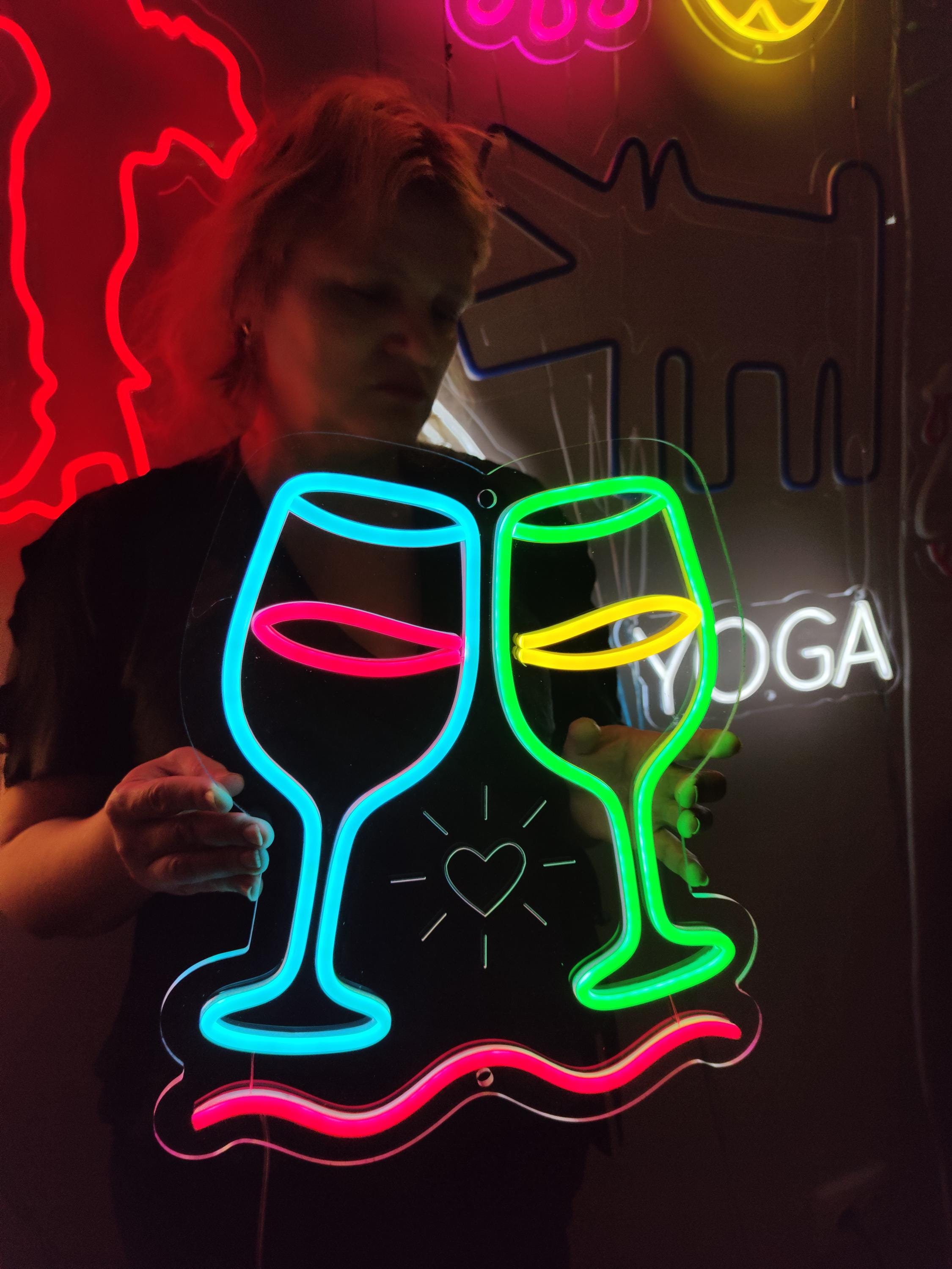 Wine Glass Neon Sign. LED Bar Decor. Winery Gift Idea. Wine Bottle Wall ...