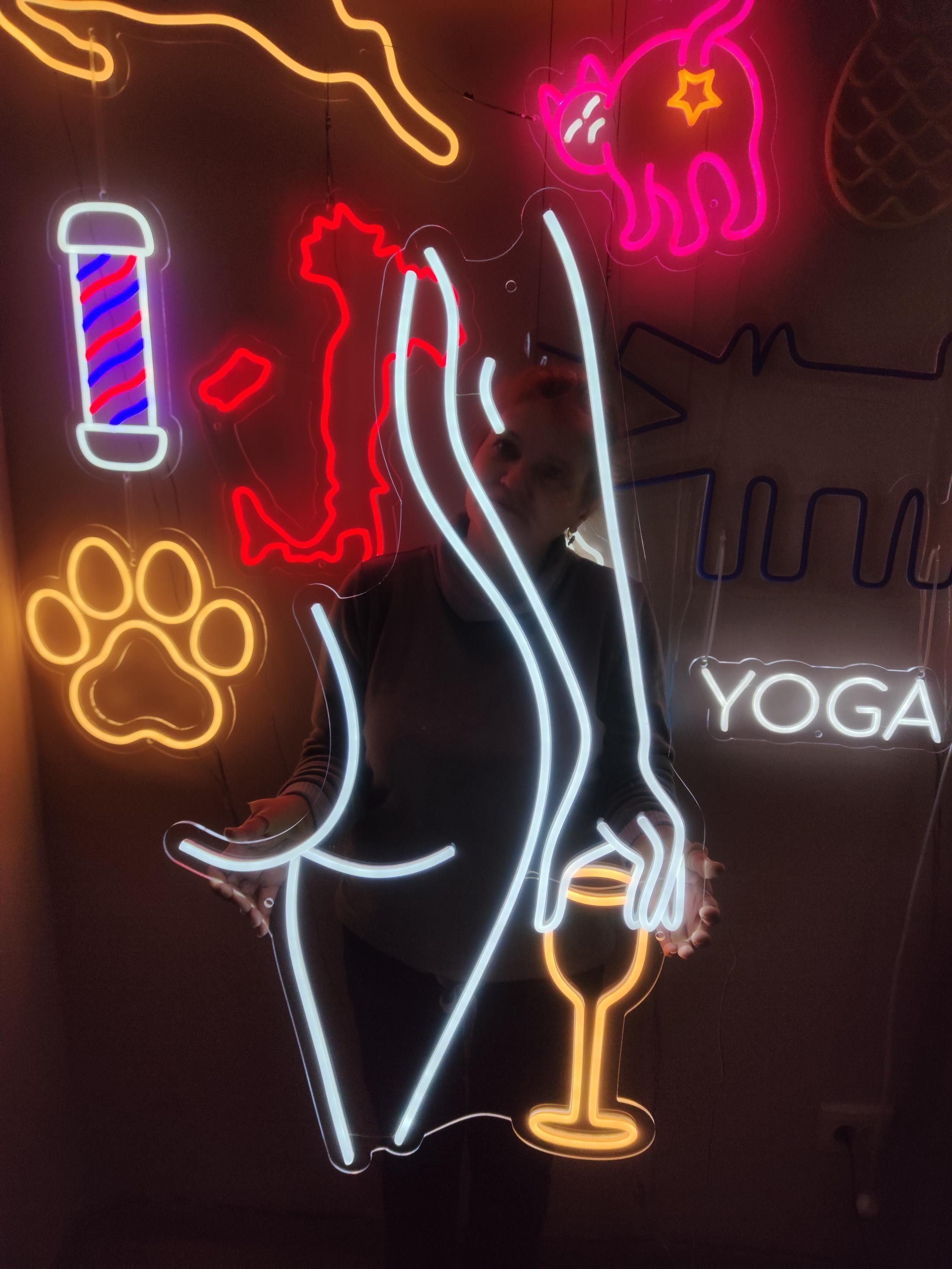 Sexy Woman With Wine Neon Sign, Sexy Girl Led Light, Female