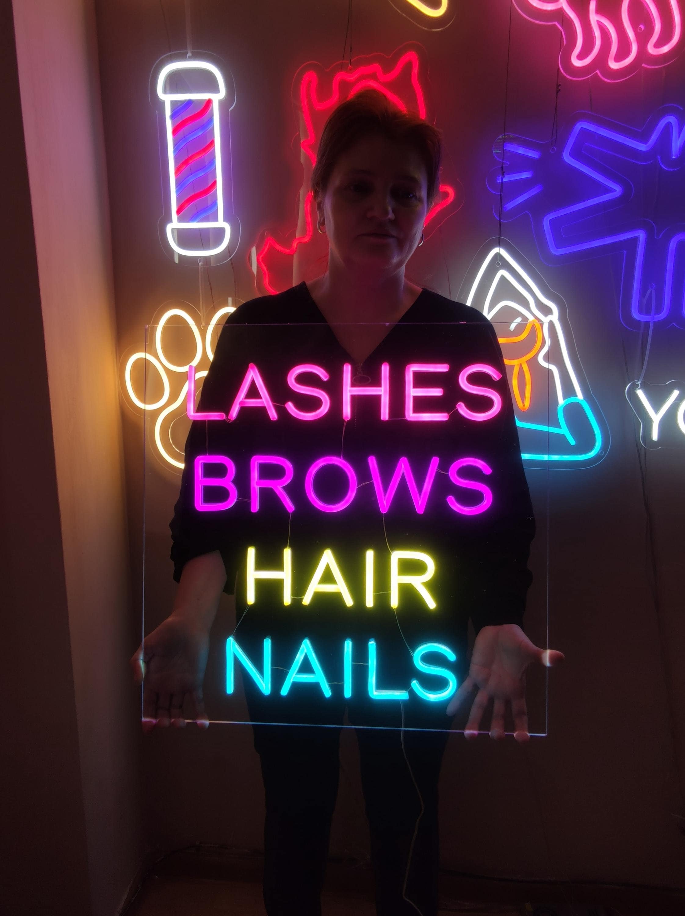 Led Neon Lashes Sign Lashes Brows Hair Nails Neon Sign. Beauty Salon Led Decor. Hair Salon ...