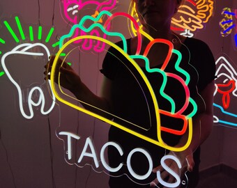 タコスのネオンサイン、タコスのLEDライト、メキシコ料理のネオン